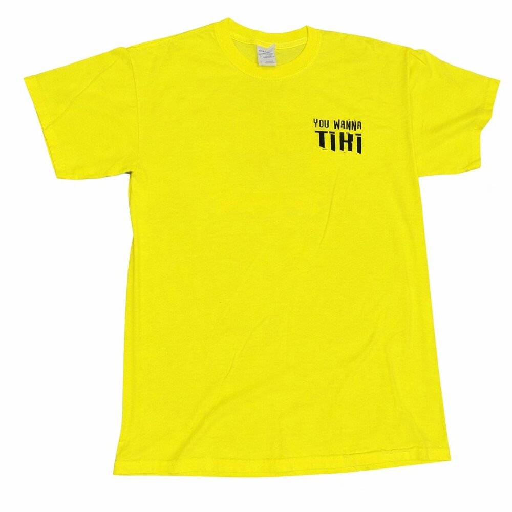 TJ's Tiki Time Shirt. Port of Lansing Iowa. Medium. Yellow.